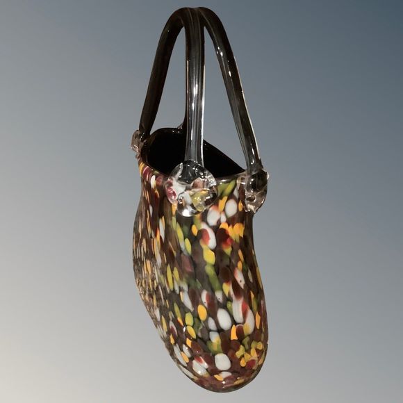 Art Nouveau Deco Glass Hand Bag Purse Vase Hand Blown Murano Style Large - Picture 2 of 5